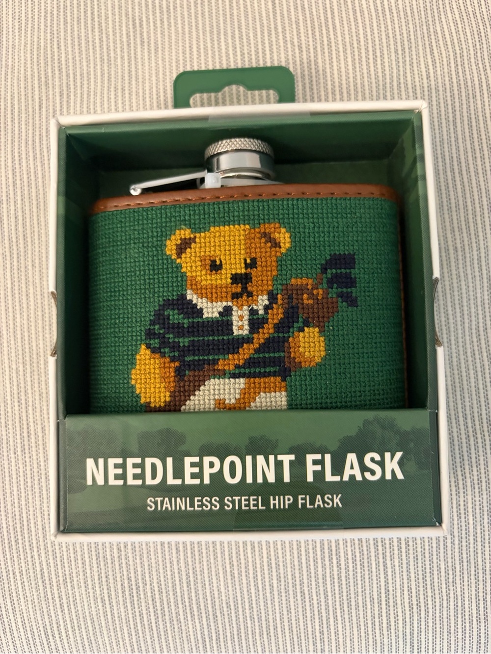 Eastwood Pines Green Needlepoint Golf  Bear Flask - Men Accessories